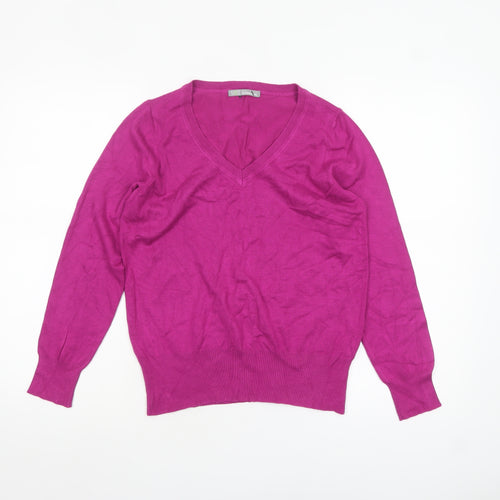 Marks and Spencer Women's Purple V-Neck Long Sleeve Jumper Size 12