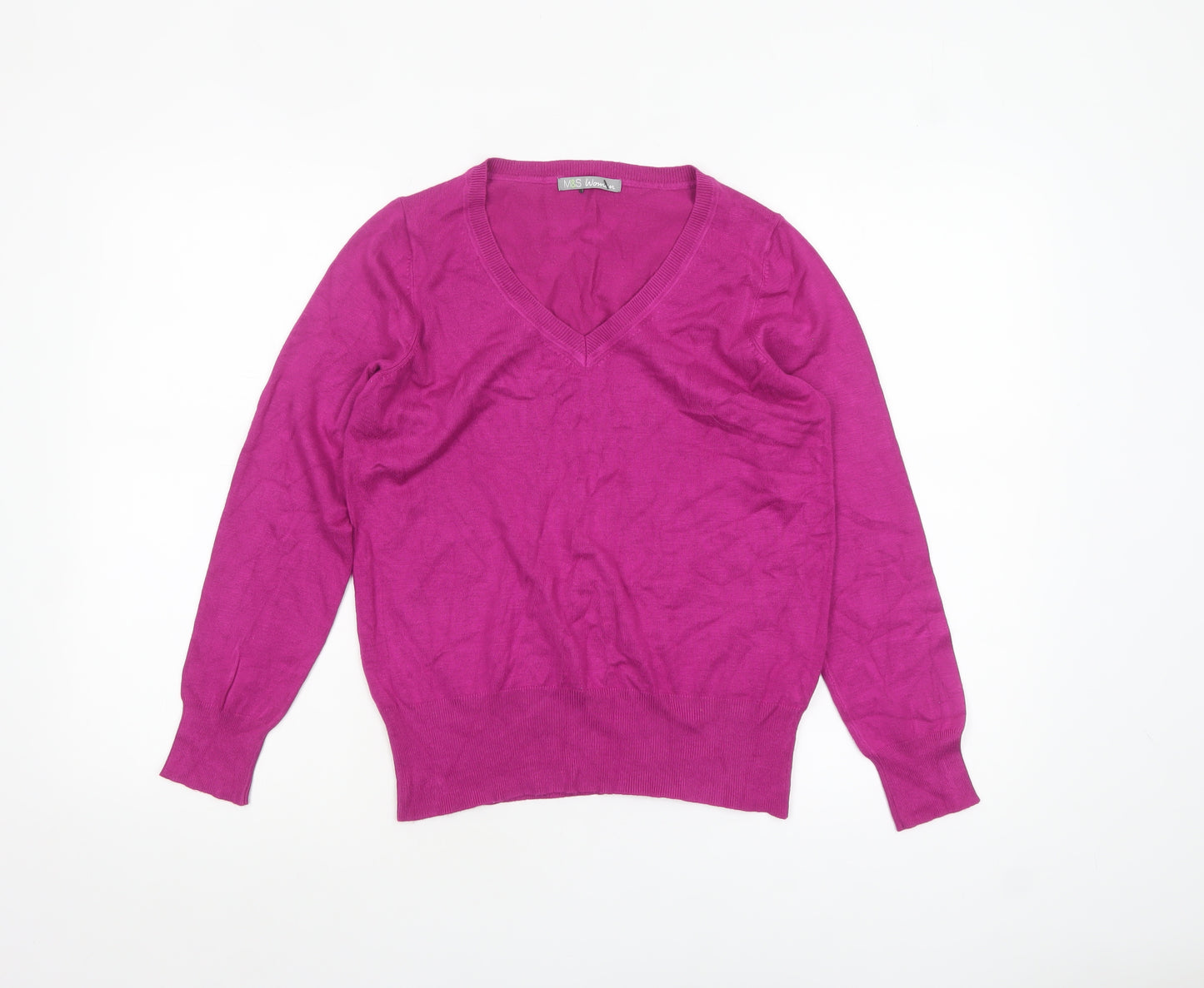 Marks and Spencer Women's Purple V-Neck Long Sleeve Jumper Size 12