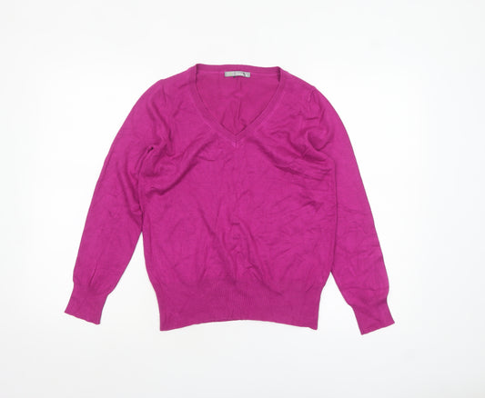 Marks and Spencer Women's Purple V-Neck Long Sleeve Jumper Size 12