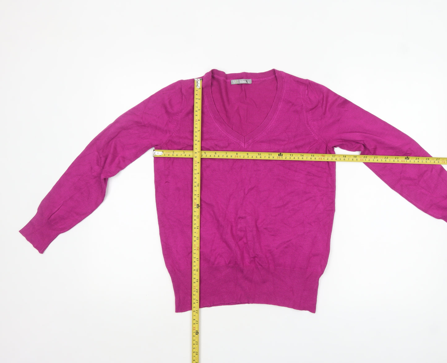 Marks and Spencer Women's Purple V-Neck Long Sleeve Jumper Size 12