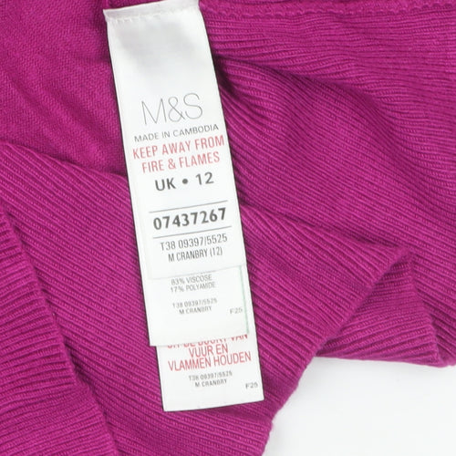 Marks and Spencer Women's Purple V-Neck Long Sleeve Jumper Size 12