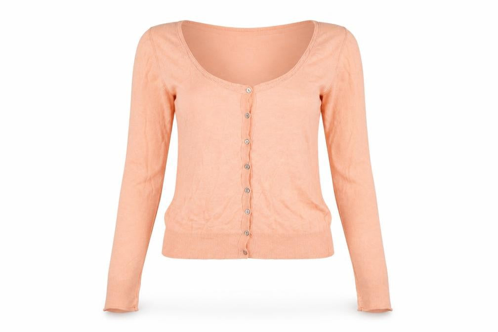 Front view of Harvest Women's Pink Cotton Button Cardigan, size 10