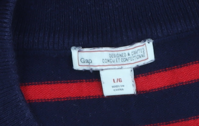 Gap Women’s Navy Red Striped T-Shirt Dress L Long Sleeve Casual