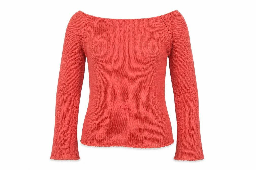 Front view of Stradivarius Women’s Red Knit Boat Neck jumper, size L