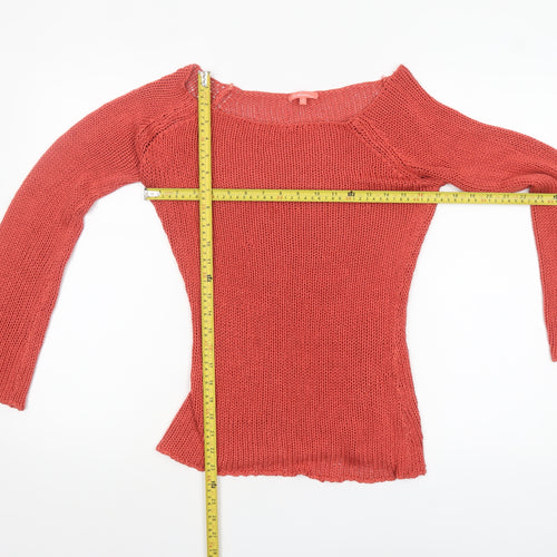 Stradivarius Women’s Red Knit Boat Neck Pullover Jumper Size L