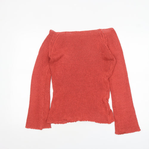 Stradivarius Women’s Red Knit Boat Neck Pullover Jumper Size L