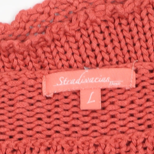 Stradivarius Women’s Red Knit Boat Neck Pullover Jumper Size L