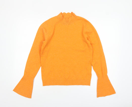 Next Women Orange Knit Jumper UK 8 High Neck Flared Sleeve