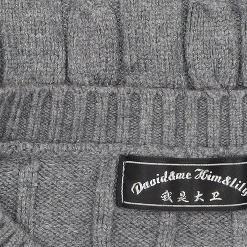 David & Me Him & Lilly Men's Grey Cable-Knit Henley Wool Jumper L