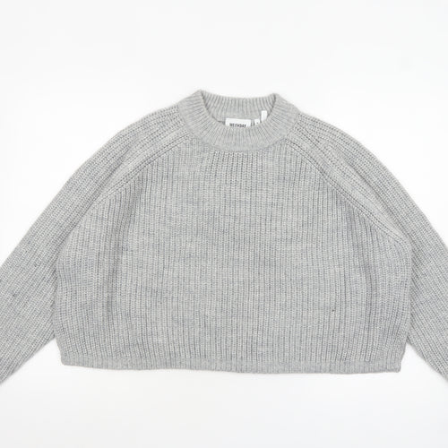 Weekday Women Grey Chunky-Knit Wool Blend Relaxed Pullover Jumper M
