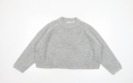 Weekday Women Grey Chunky-Knit Wool Blend Relaxed Pullover Jumper M