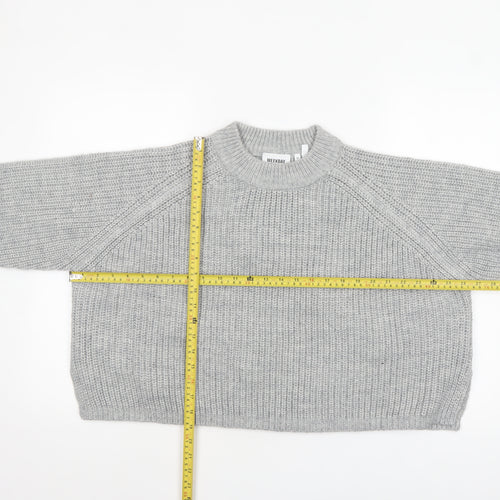 Weekday Women Grey Chunky-Knit Wool Blend Relaxed Pullover Jumper M