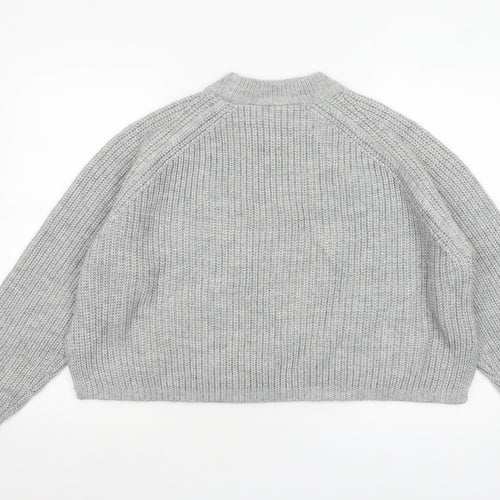 Weekday Women Grey Chunky-Knit Wool Blend Relaxed Pullover Jumper M