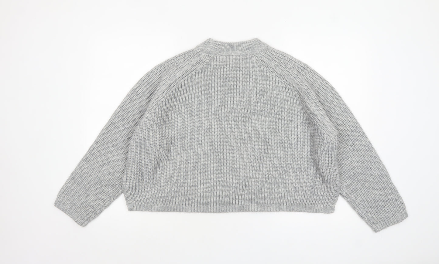 Weekday Women Grey Chunky-Knit Wool Blend Relaxed Pullover Jumper M