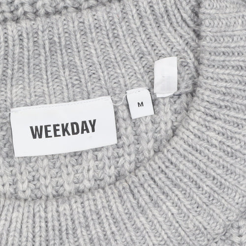 Weekday Women Grey Chunky-Knit Wool Blend Relaxed Pullover Jumper M
