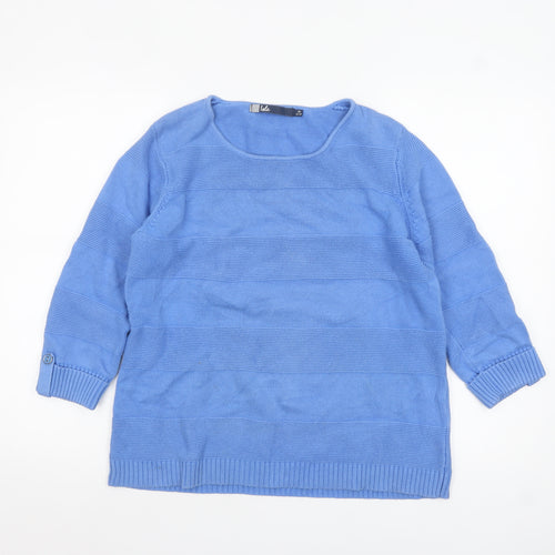 Isle Women Blue Cotton 3/4 Sleeve Pullover Jumper Size 14-16