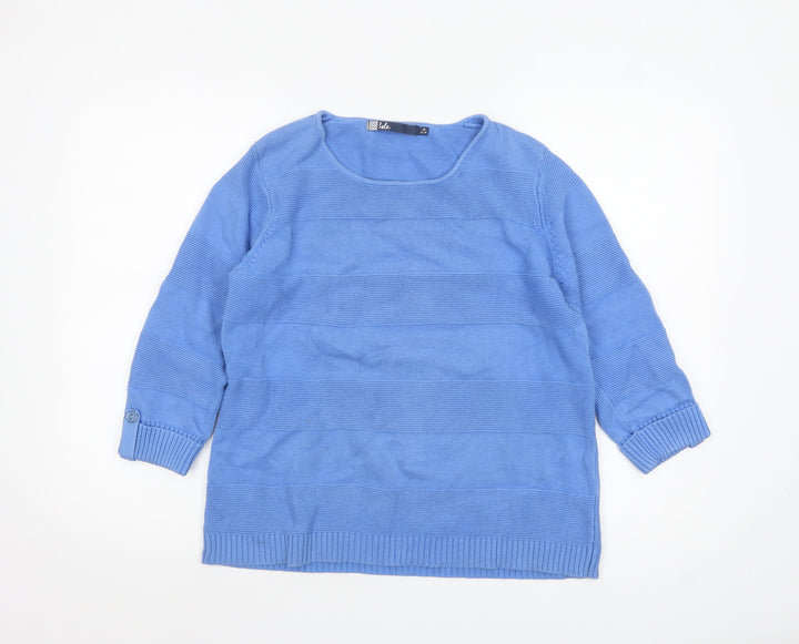 Isle Women Blue Cotton 3/4 Sleeve Pullover Jumper Size 14-16