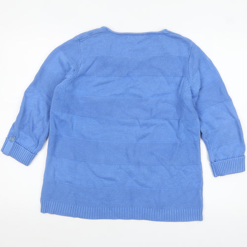 Isle Women Blue Cotton 3/4 Sleeve Pullover Jumper Size 14-16