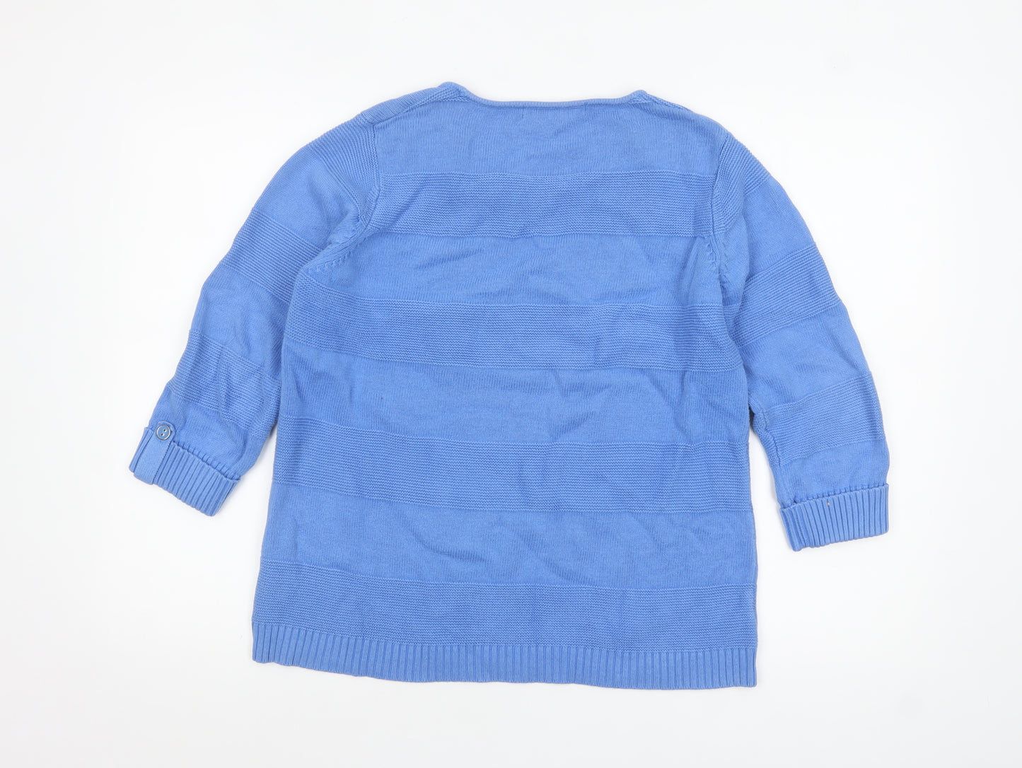 Isle Women Blue Cotton 3/4 Sleeve Pullover Jumper Size 14-16