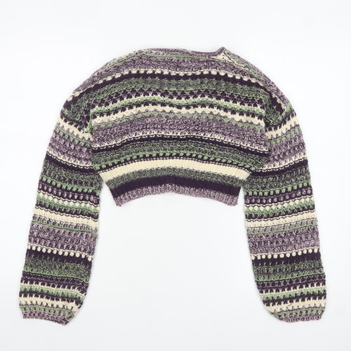 Pull & Bear Women Purple Green Crochet Knit Cropped Jumper S