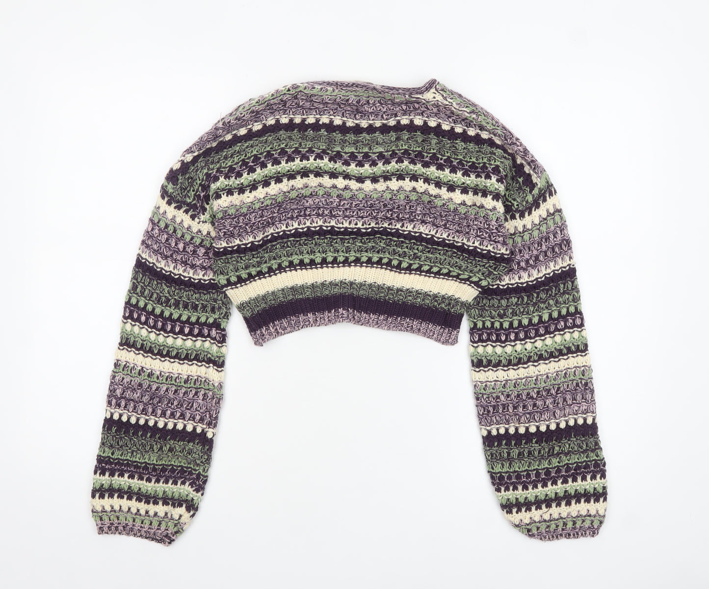 Pull & Bear Women Purple Green Crochet Knit Cropped Jumper S