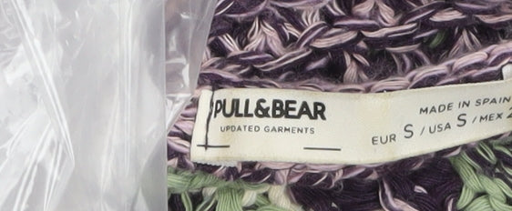 Pull & Bear Women Purple Green Crochet Knit Cropped Jumper S