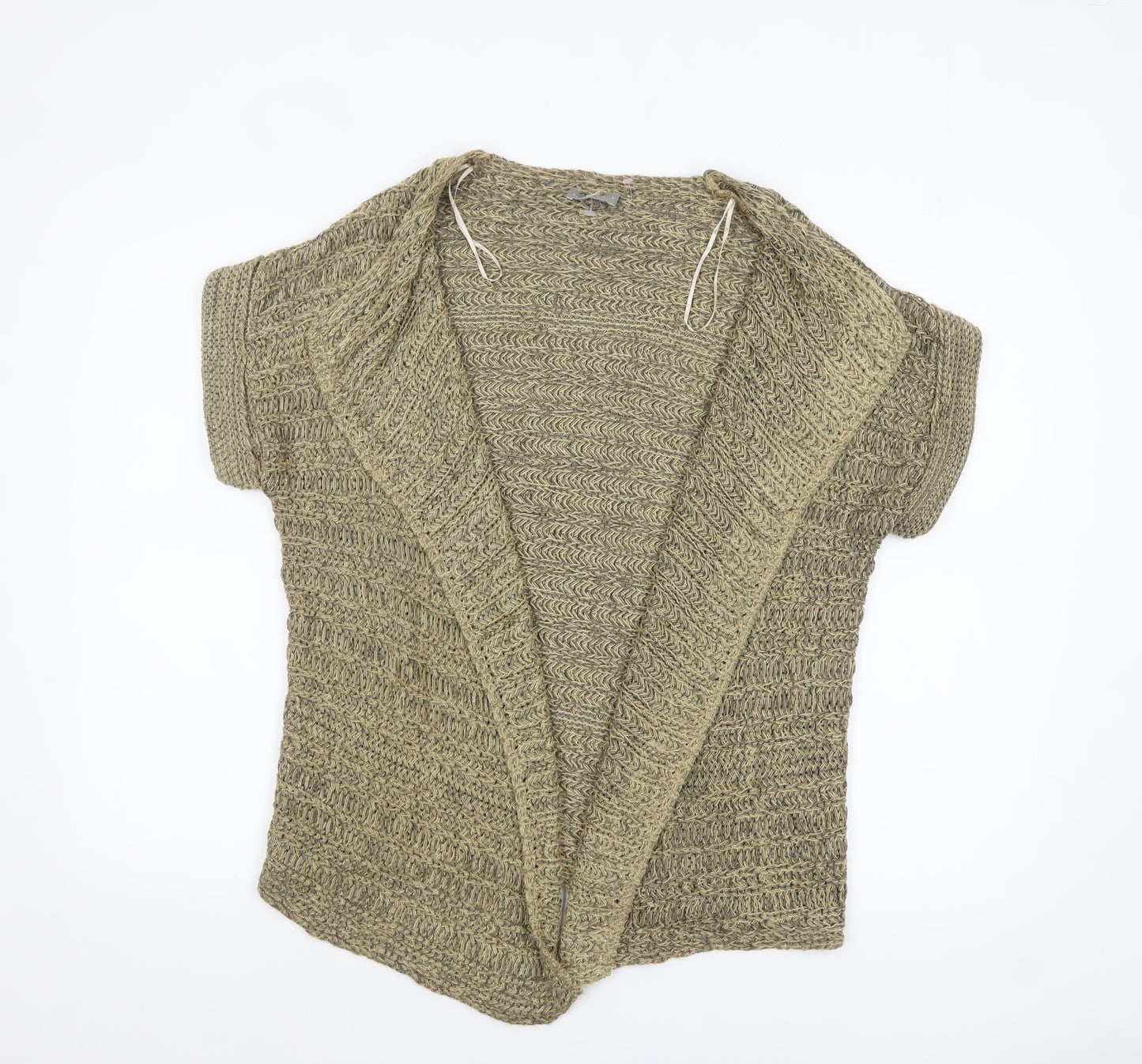 Marks and Spencer Per Una Women Beige Open Knit Cardigan L Metallic Blend