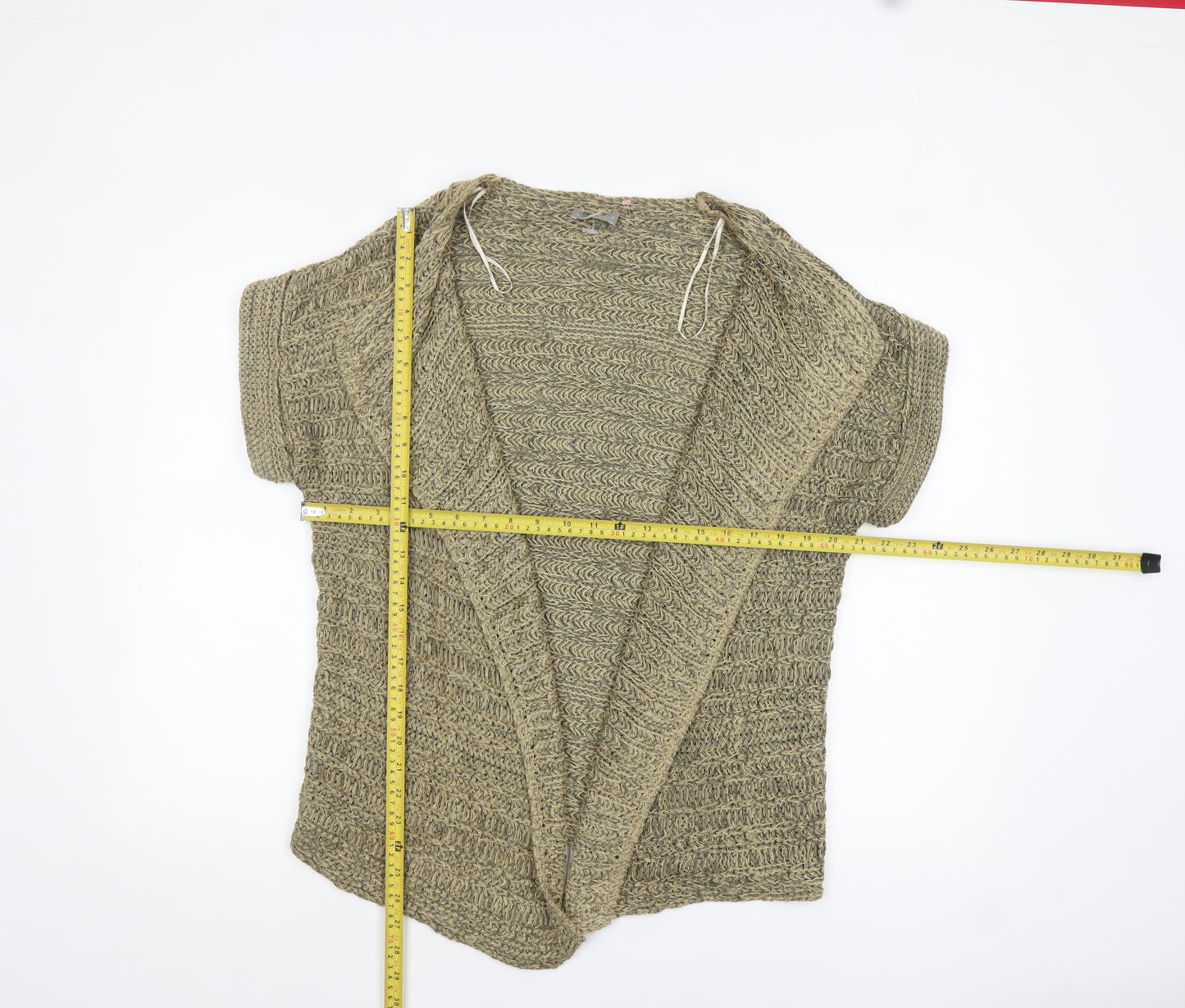 Marks and Spencer Per Una Women Beige Open Knit Cardigan L Metallic Blend