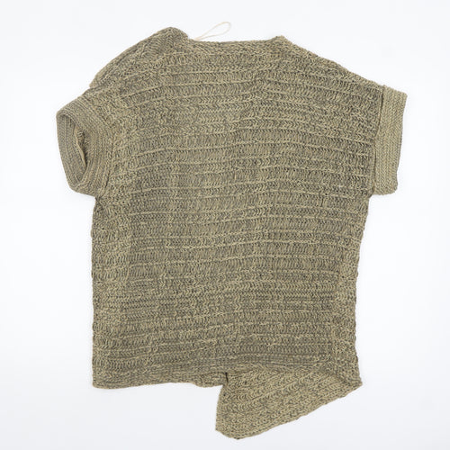 Marks and Spencer Per Una Women Beige Open Knit Cardigan L Metallic Blend