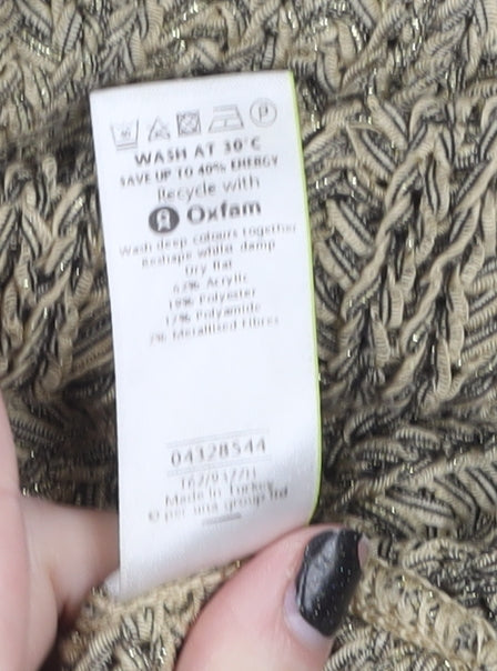 Marks and Spencer Per Una Women Beige Open Knit Cardigan L Metallic Blend