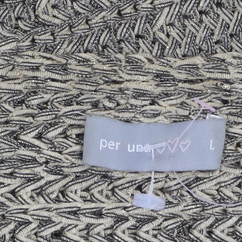 Marks and Spencer Per Una Women Beige Open Knit Cardigan L Metallic Blend