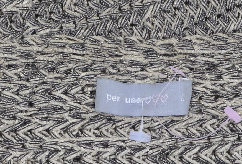 Marks and Spencer Per Una Women Beige Open Knit Cardigan L Metallic Blend