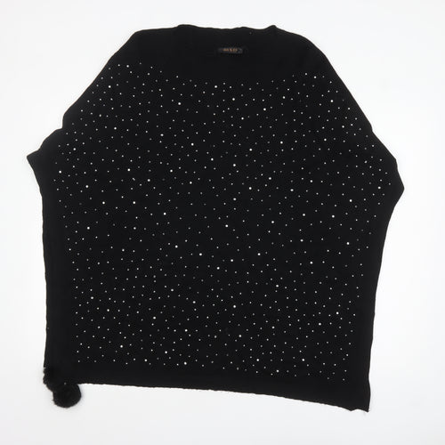 MSD Women's Black Beaded Knit Poncho Jumper S Viscose Blend