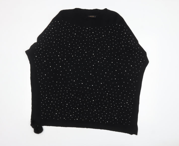 MSD Women's Black Beaded Knit Poncho Jumper S Viscose Blend