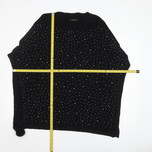 MSD Women's Black Beaded Knit Poncho Jumper S Viscose Blend