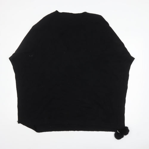 MSD Women's Black Beaded Knit Poncho Jumper S Viscose Blend