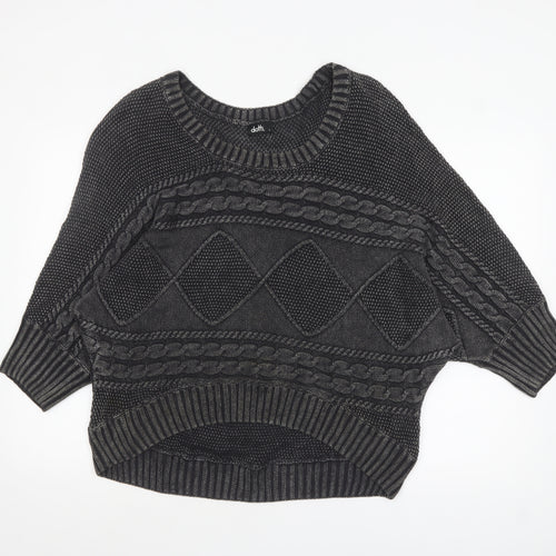 Dotti Women Grey Cable-Knit Cotton Relaxed Pullover Jumper Size L