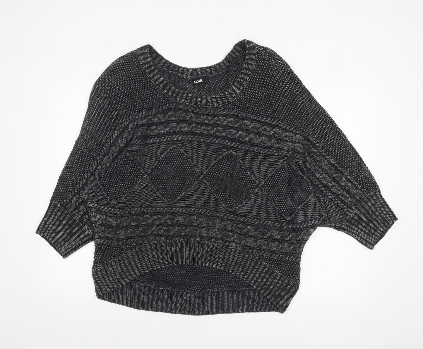Dotti Women Grey Cable-Knit Cotton Relaxed Pullover Jumper Size L