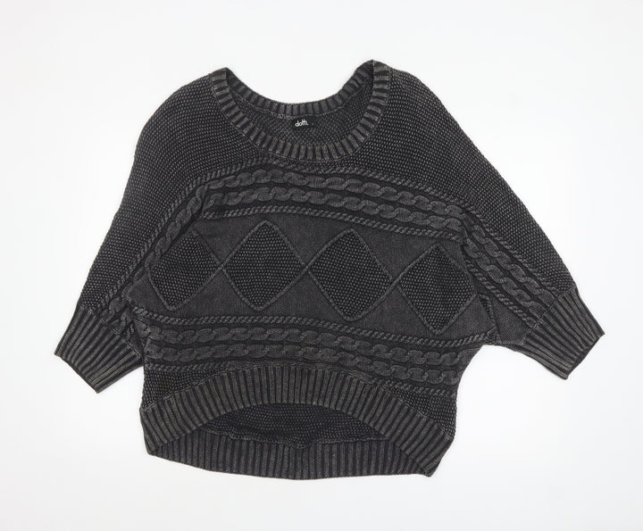 Dotti Women Grey Cable-Knit Cotton Relaxed Pullover Jumper Size L