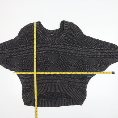 Dotti Women Grey Cable-Knit Cotton Relaxed Pullover Jumper Size L