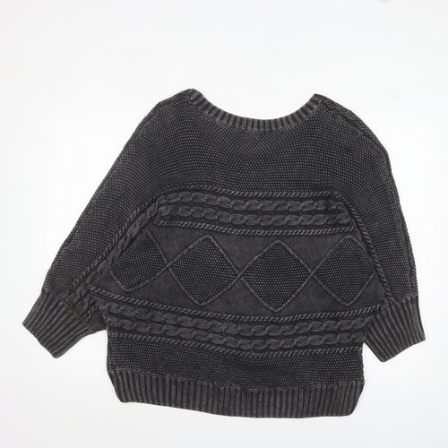 Dotti Women Grey Cable-Knit Cotton Relaxed Pullover Jumper Size L