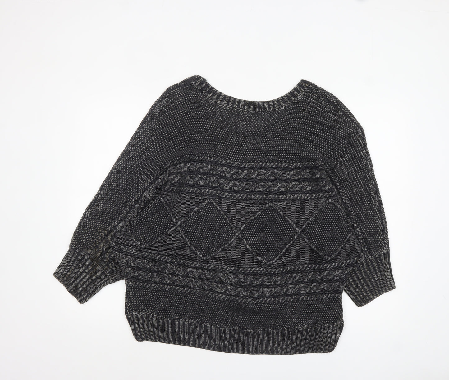 Dotti Women Grey Cable-Knit Cotton Relaxed Pullover Jumper Size L