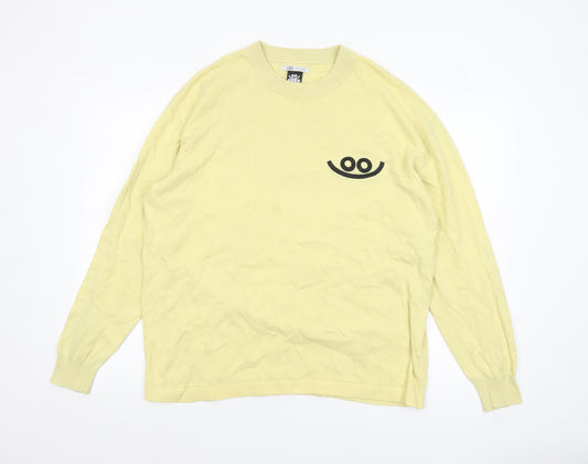 Zara Men Yellow Cotton Pullover Jumper XL Crew Neck Graphic