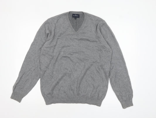 Marks and Spencer Men Grey Cotton V-Neck Pullover Jumper M