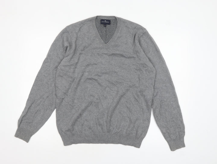 Marks and Spencer Men Grey Cotton V-Neck Pullover Jumper M