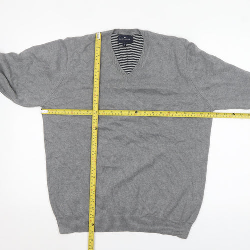 Marks and Spencer Men Grey Cotton V-Neck Pullover Jumper M