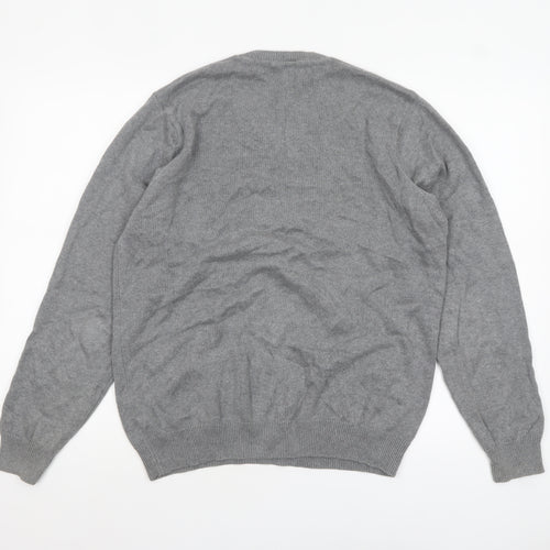 Marks and Spencer Men Grey Cotton V-Neck Pullover Jumper M