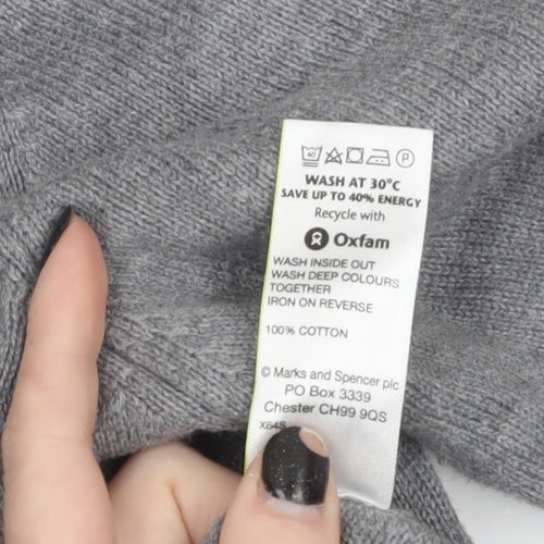Marks and Spencer Men Grey Cotton V-Neck Pullover Jumper M