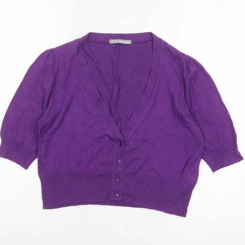 Marks and Spencer Women Purple Size 14 V-Neck Cotton Cardigan