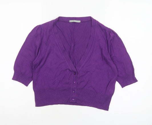 Marks and Spencer Women Purple Size 14 V-Neck Cotton Cardigan